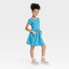 Girls' Printed Short Sleeve Knit Dress - Cat & Jack Aqua Blue