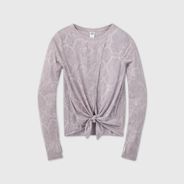 Women's Long Sleeve Snakeskin Burnout Tie-front Top - Joylab Stone Gray