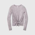 Women's Long Sleeve Snakeskin Burnout Tie-front Top - Joylab Stone Gray