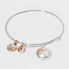 No Brand Clear Crystal Double Heart Mom Shaker Two Tone Expandable Bangle Bracelet - Silver, Women's, Pink