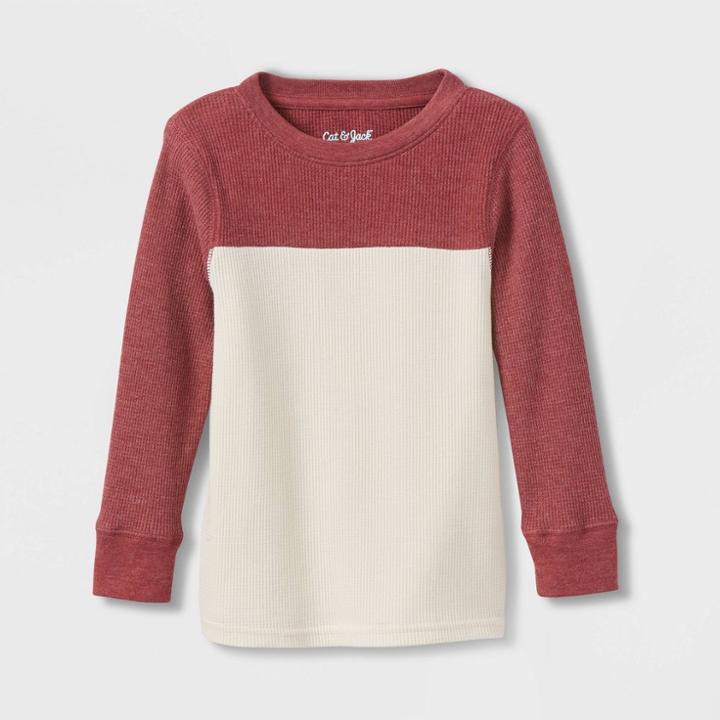 Toddler Boys' Waffle Knit Crew Neck Long Sleeve T-shirt - Cat & Jack Burgundy