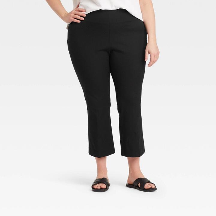 Women's Plus Size High-rise Flare Cropped Pants - A New Day Black