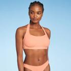 Juniors' Terry Longline Halter Bralette Bikini Top - Xhilaration Peach Orange D/dd Cup