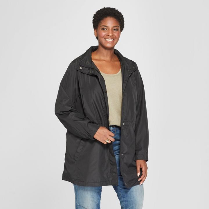 Women's Plus Size Anorak Rain Coat - Ava & Viv Black