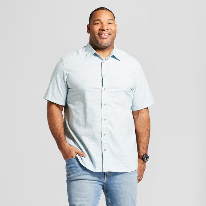 Men's Big & Tall Short Sleeve Cotton Novelty Button-down Shirt - Goodfellow & Co Bay City Blue