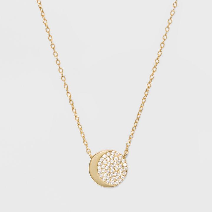 Target Sterling Silver Half Round Cubic Zirconia Necklace - Gold