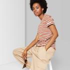 Target Women's Striped Short Sleeve Crewneck Boxy T-shirt - Wild Fable Bronze/almond