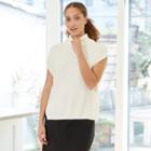 Women's Short Sleeve Mock Turtleneck Cable Tabard Pullover Sweater - Prologue Cream