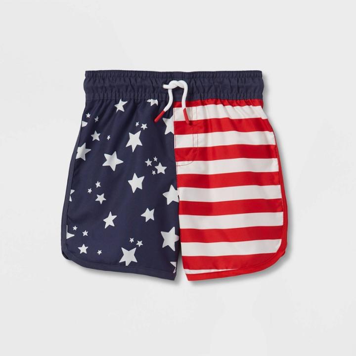 Toddler Boys' Star Striped Swim Trunks - Cat & Jack Navy Blue