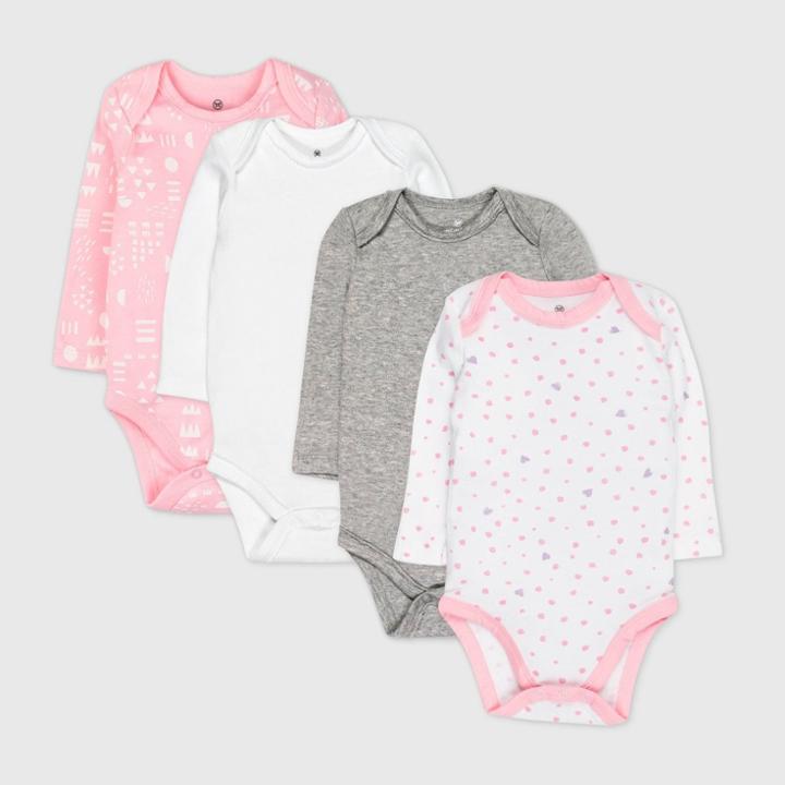 Honest Baby Girls' 4pk Love Dot Organic Cotton Long Sleeve Bodysuit - Pink