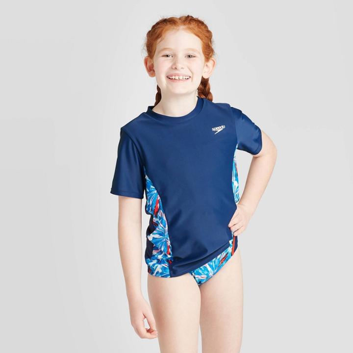 Petitespeedo Girls' Print Spliced Short Sleeved Rash Guard - Red/white/black Xs, Girl's,