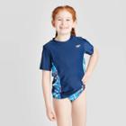 Petitespeedo Girls' Print Spliced Short Sleeved Rash Guard - Red/white/black Xs, Girl's,