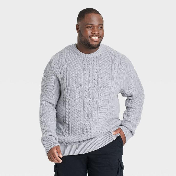 Men's Big & Tall Crew Neck Cable Knit Pullover - Goodfellow & Co Gray