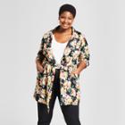 Women's Plus Size Floral Print Blazer - Ava & Viv Black