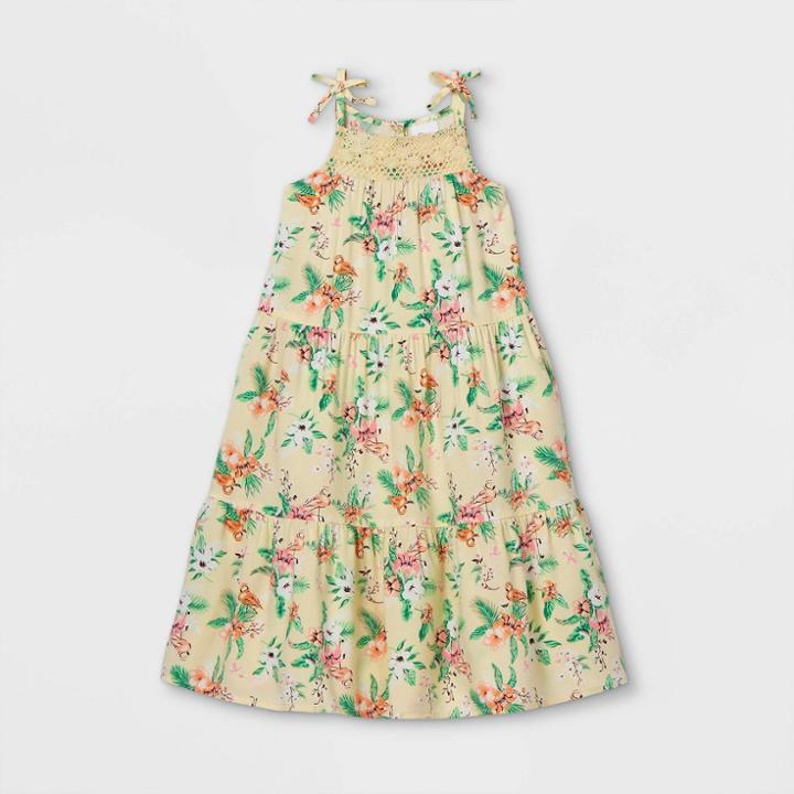 Toddler Girls' Crochet Tropical Floral Tank Dress - Art Class Cream
