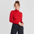 Women's Long Sleeve Turtleneck Cozy T-shirt - A New Day Red