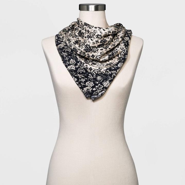 Women's Floral Print Washable Silk Scarf - Universal Thread Black