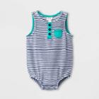 Baby Boys' Striped Terry Henley Romper - Cat & Jack Navy Newborn, Blue