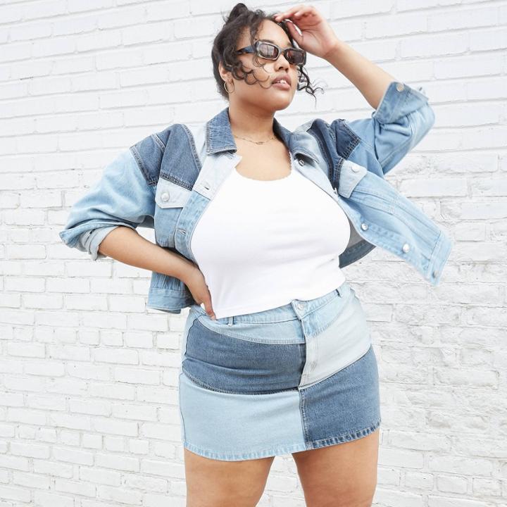 Women's Plus Size Patchwork Denim Jacket - Wild Fable Blue