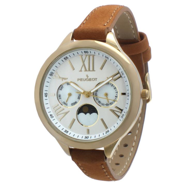 Peugeot Watches Peugeot Women's 14k Gold Plated Multi-function Slim Strap Watch - Gold