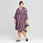 Maternity Plus Size Plaid Bell Sleeve Woven Tie Waist Shirtdress - Isabel Maternity By Ingrid & Isabel Navy 2x, Infant Girl's, Blue