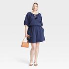 Women's Plus Size Short Sleeve Gauze Romper - Knox Rose Navy