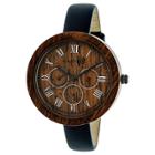 Earth Wood Goods Earth Wood Women's Brush Multi - Function Leather Strap Watch - Navy/brown