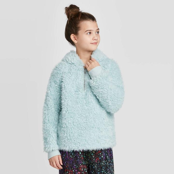 Girls' Half Zip Fuzzy Hoodie Sweatshirt - Art Class Blue