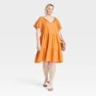 Women's Plus Size Raglan Short Sleeve Textured Tiered Dress - Knox Rose Gold