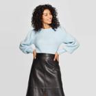 Women's Puff Sleeve Crewneck Pullover Sweater - A New Day Light Blue M,