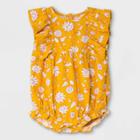 Baby Girls' Floral Woven Ruffle Leg Romper - Cat & Jack Yellow Newborn