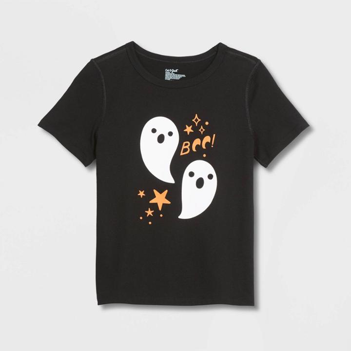 Kids' Adaptive Long Sleeve Halloween T-shirt - Cat & Jack Black