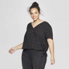 Women's Plus Size Floral Print Short Sleeve V-neck Wrap Top - Universal Thread Black