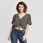 Women's Striped Short Sleeve V-neck Cinched Front Top - Xhilaration Black/white