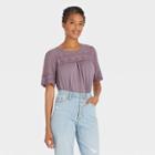 Women's Short Sleeve Eyelet Detail Blouse - Knox Rose Purple