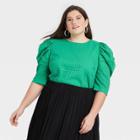 Women's Plus Size 3/4 Sleeve Eyelet Top - A New Day Green