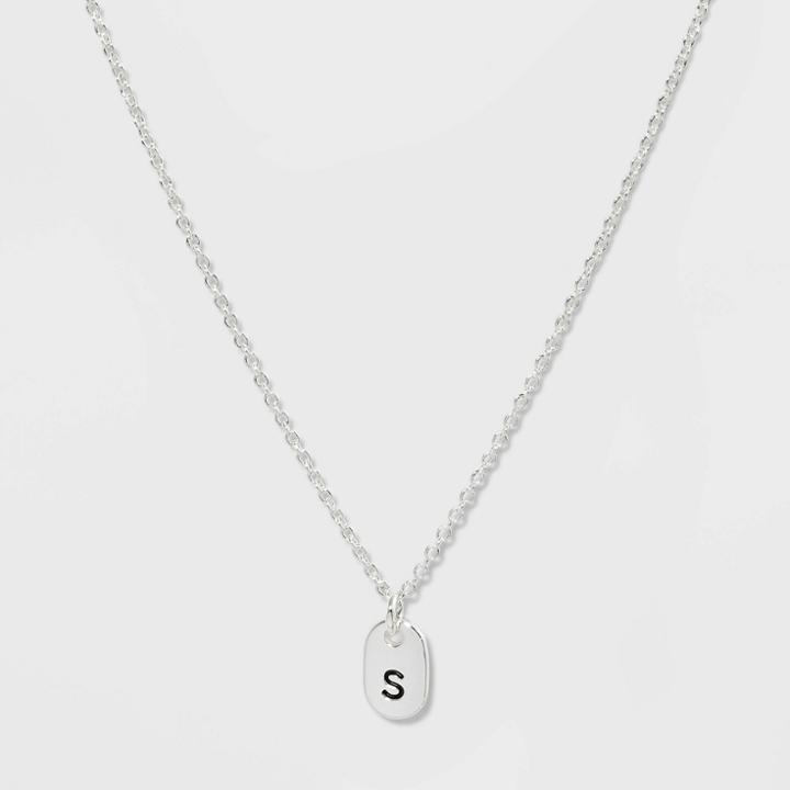 Initial S Tag Necklace - A New Day Silver, Women's,