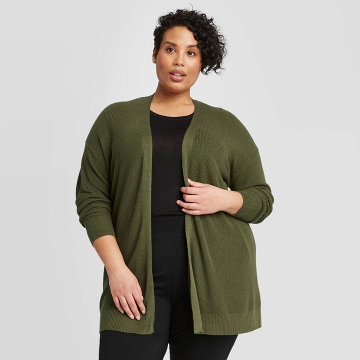 Ava & Viv Women's Plus Size Long Sleeve Open Layering Lightweight Cardigan - Ava &viv Olive X, Women's, Green
