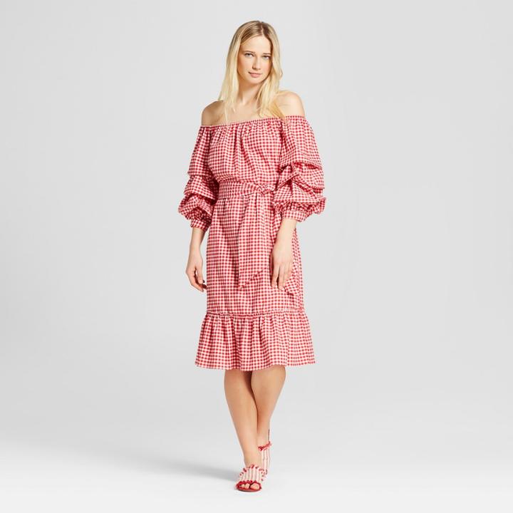 Women's Pick Up Sleeve Bardot Dress - Who What Wear Red Gingham