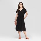 Women's Short Sleeve V-neck Midi Dress - Universal Thread Black