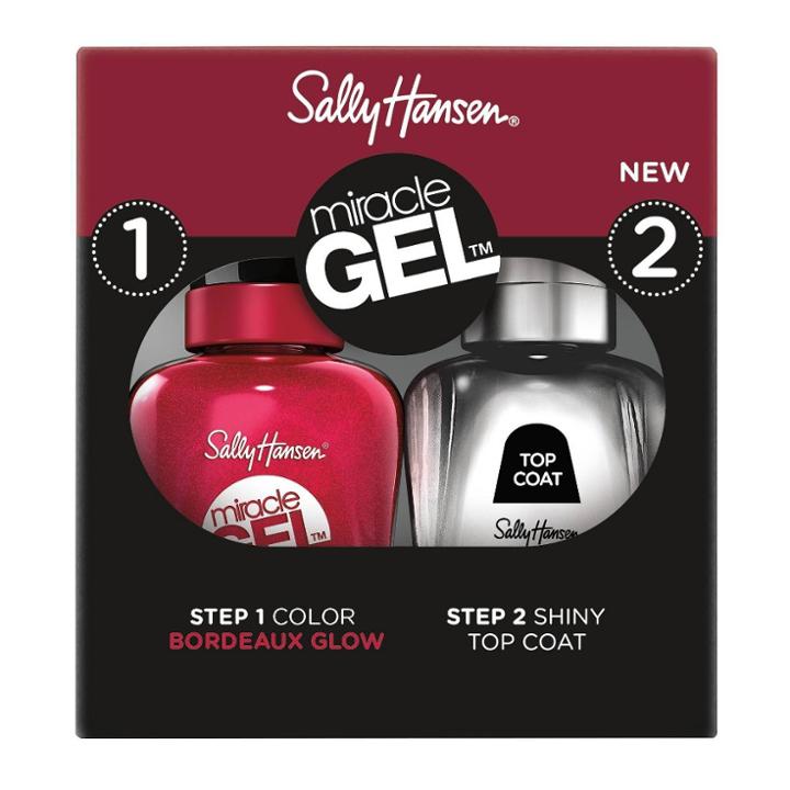 Sally Hansen Miracle Gel Nail Polish Duo Pack - 940 Bordeaux Glow & Shiny Top Coat