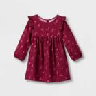 Toddler Girls' Sparkle Floral Ruffle Long Sleeve Dress - Cat & Jack Burgundy