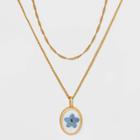 Bella Uno Bellissima Gold Plated Pressed Forget Me Not Flower Pendant Necklace - Blue