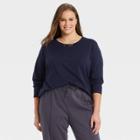Women's Plus Size Long Sleeve Supima T-shirt - A New Day Navy