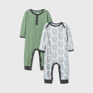 Baby Boys' 2pk Little Cub Romper - Cloud Island Olive Green Newborn