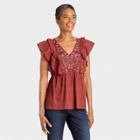 Women's Embroidered Short Sleeve Double Ruffle Top - Knox Rose Rust