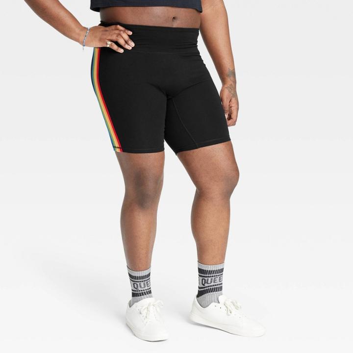 No Brand Pride Adult Plus Size Biker Shorts - Black Rainbow