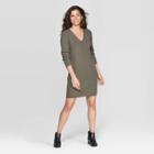 Women's V-neck Long Sleeve Mini Sweater Dress - A New Day Olive Xl, Women's, Green