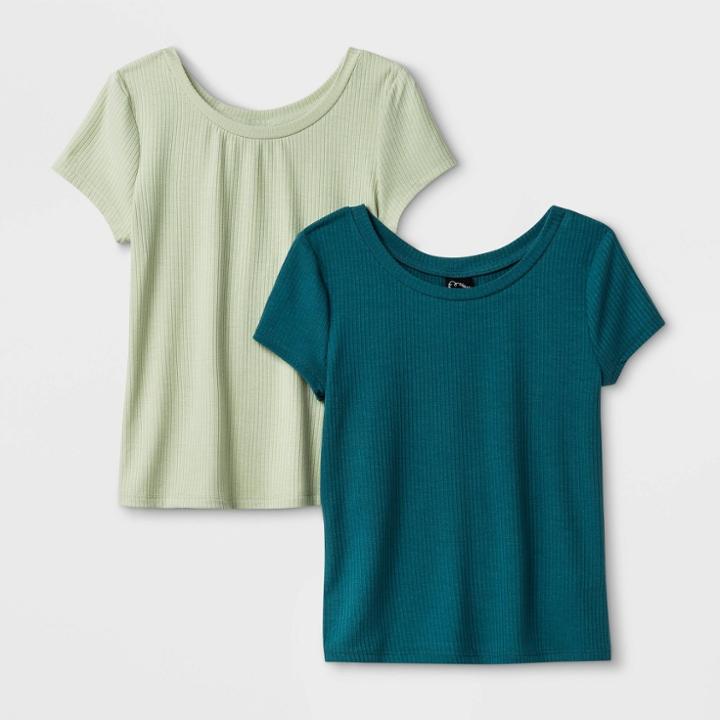 Girls' 2pk Ribbed Top - Art Class Teal/green S, Girl's,