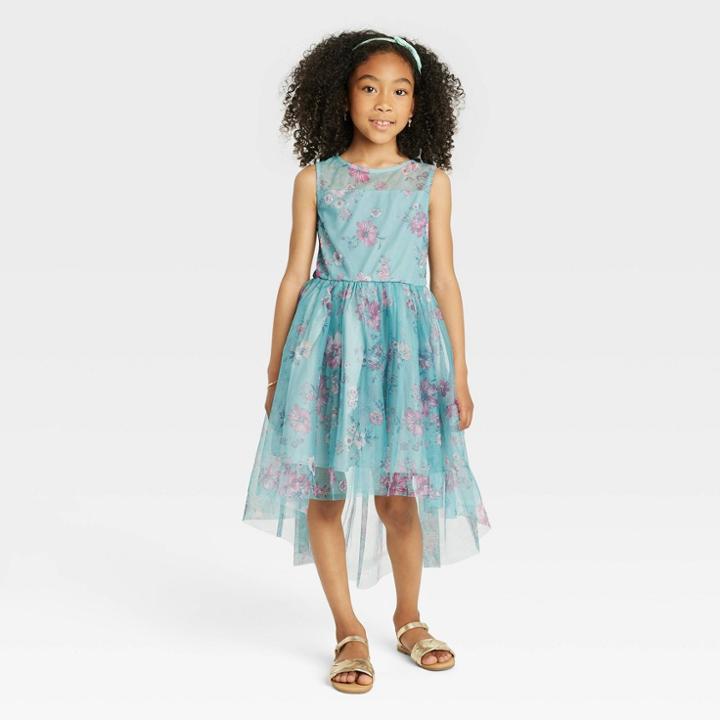 Zenzi Girls' Floral Sleeveless Dress - Dusty Jade